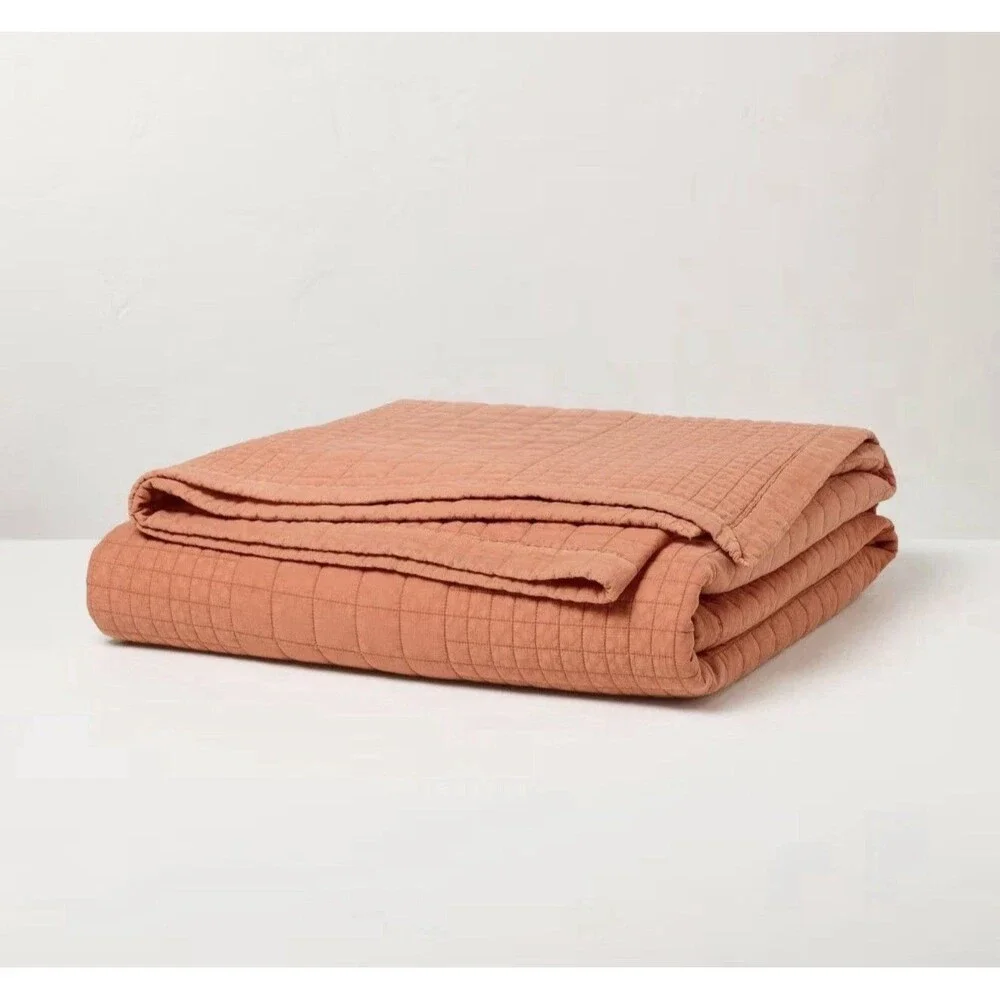 Full/Queen Grid Stitch Quilt Rust - Hearth & Hand with Magnolia NEW